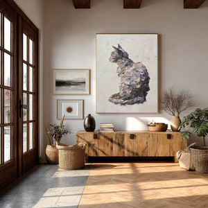 Large Impasto Cat Portrait Canvas Wall Art Textured Pet Art for Entryway & Study Decor