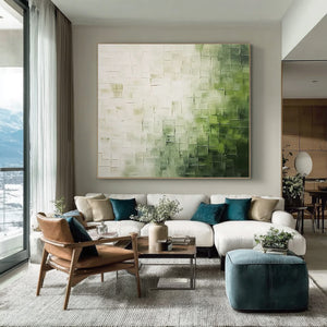 Large Green Abstract Geometric Canvas Wall Art Textured Modern Painting for Living Room Decor