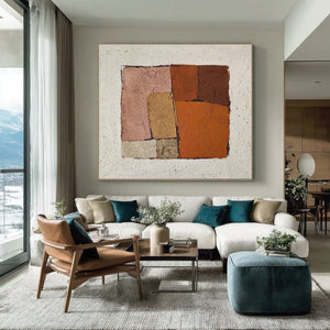 Large Earth Tone Abstract Block Canvas Wall Art Textured Modern Painting for Neutral Interior Decor