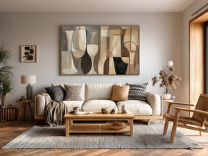 Large Abstract Geometric Canvas Wall Art Modern Cubist Painting for Living Room Decor