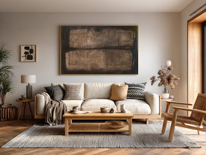 Large Horizontal Wabi-Sabi Abstract Canvas Wall Art Modern Rustic Neutral Art for Living Room Decor