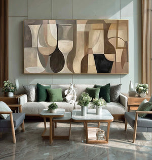 Large Abstract Geometric Canvas Wall Art Modern Cubist Painting for Living Room Decor