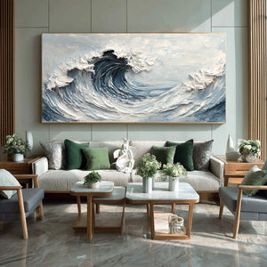 Large 3D Textured Crashing Ocean Wave Hand-Painted Oil Painting Coastal Canvas Wall Art for Living Room Decor