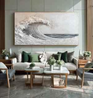 Large Ocean Wave Canvas Wall Art Modern Coastal Painting for Living Room Decor