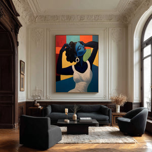 Large Textured Oil Painting - Original Hand Painted Abstract Lady Portrait with Heavy Impasto Decor