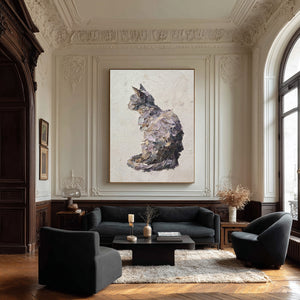 Large Impasto Cat Portrait Canvas Wall Art Textured Pet Art for Entryway & Study Decor