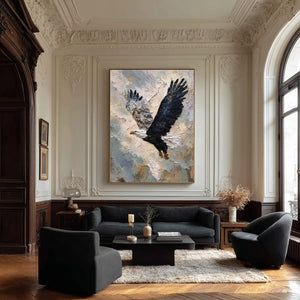 Large Vertical Textured Bald Eagle Canvas Wall Art Modern Wildlife Art for Living Room & Office