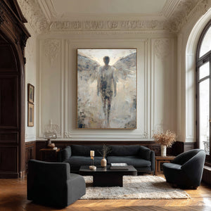 Large Minimalist Angel Figurative Canvas Wall Art Textured Oil Painting for Hallway & Office Decor