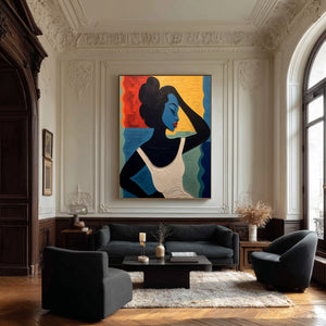 Large Geometric Oil Painting - Abstract Portrait Art on Canvas Hand Painted for Contemporary Interior