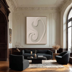 Large Contemporary Plaster Texture 3D Swirl Canvas Wall Art Luxury Neutral Art for Home & Gallery