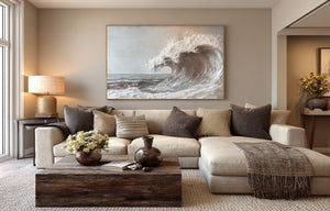 Large Ocean Wave Canvas Wall Art Modern Coastal Painting for Living Room Decor