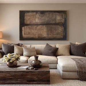 Large Horizontal Wabi-Sabi Abstract Canvas Wall Art Modern Rustic Neutral Art for Living Room Decor