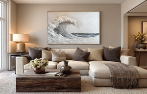 Large Ocean Wave Canvas Wall Art Modern Coastal Painting for Living Room Decor