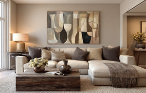 Large Abstract Geometric Canvas Wall Art Modern Cubist Painting for Living Room Decor