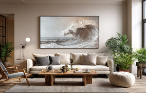 Large Ocean Wave Canvas Wall Art Modern Coastal Painting for Living Room Decor