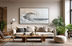 Large Ocean Wave Canvas Wall Art Modern Coastal Painting for Living Room Decor