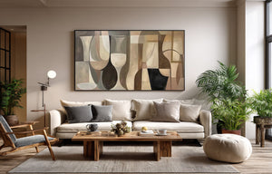 Large Abstract Geometric Canvas Wall Art Modern Cubist Painting for Living Room Decor