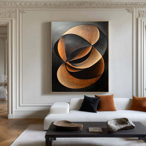 Large Abstract Geometric Circle Hand-Painted Oil Painting Wabi-Sabi Canvas Wall Art for Living Room Decor