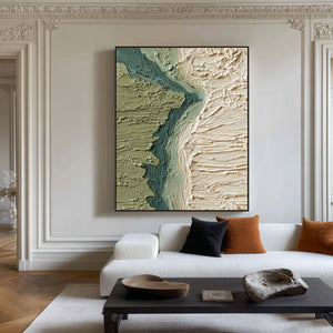 Large Abstract River Landscape Oil Painting Green Textured Terrain Canvas Wall Art for Living Room Decor
