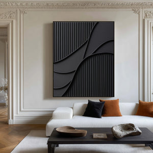 Large Black Abstract Geometric Painting Textured Modern Canvas Wall Art for Living Room Decor