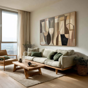 Large Abstract Geometric Canvas Wall Art Modern Cubist Painting for Living Room Decor