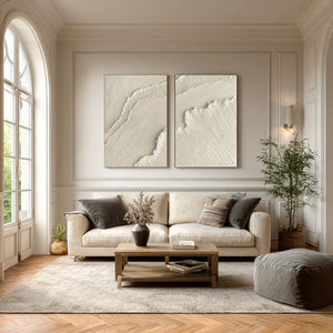 Set of 2 Large Impasto Textured White Wave Abstract Canvas Wall Art Textured Modern Art for Entryway & Bedroom Decor