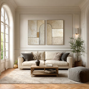 Set of 2 Large Impasto Textured Neutral Arch Abstract Canvas Wall Art Textured Modern Art for Entryway & Bedroom Decor
