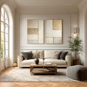 Large Minimalist Textured Block Canvas Wall Art (Set of 2) Textured Painting for Entryway & Study Decor