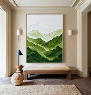 Large Contemporary Mountain Landscape Canvas Wall Art Modern Green Nature Painting