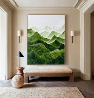 Large Abstract Mountain Painting Green Landscape Canvas Wall Art for Modern Interior Decor