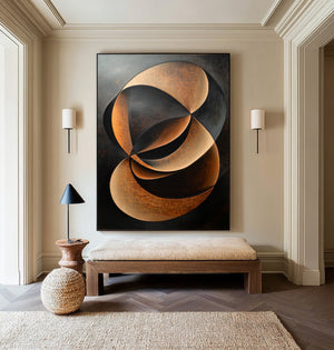 Large Abstract Geometric Circle Hand-Painted Oil Painting Wabi-Sabi Canvas Wall Art for Living Room Decor