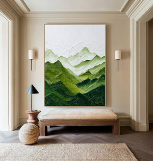 Large Green Mountain Landscape Canvas Wall Art Textured Nature Painting for Living Room Decor
