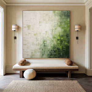 Large Green Abstract Geometric Canvas Wall Art Textured Modern Painting for Living Room Decor