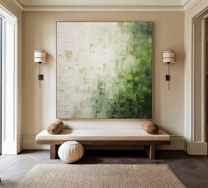 Large Green Abstract Geometric Canvas Wall Art Textured Modern Painting for Living Room Decor