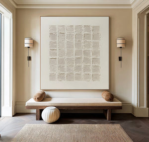 Large Minimalist Textured Striped Block Canvas Wall Art Textured Abstract Art for Entryway & Bedroom Decor