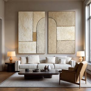 Set of 2 Large Impasto Textured Neutral Arch Abstract Canvas Wall Art Textured Modern Art for Entryway & Bedroom Decor