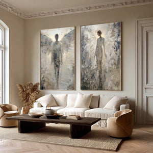 Large Set of 2 Angel Figurative Textured Oil Painting #VRA 194