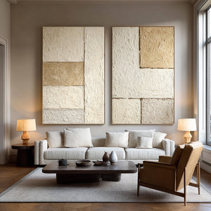 Large Minimalist Textured Block Canvas Wall Art (Set of 2) Textured Painting for Entryway & Study Decor