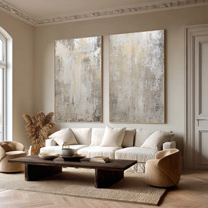 Large Set of 2 Neutral Abstract Textured Canvas Wall Art Wabi-Sabi Canvas Art for Living Room Decor