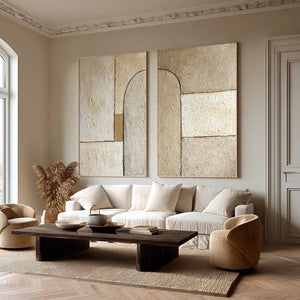 Set of 2 Large Impasto Textured Neutral Arch Abstract Canvas Wall Art Textured Modern Art for Entryway & Bedroom Decor