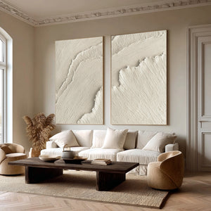 Set of 2 Large Impasto Textured White Wave Abstract Canvas Wall Art Textured Modern Art for Entryway & Bedroom Decor