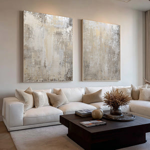 Large Set of 2 Neutral Abstract Textured Canvas Wall Art Wabi-Sabi Canvas Art for Living Room Decor