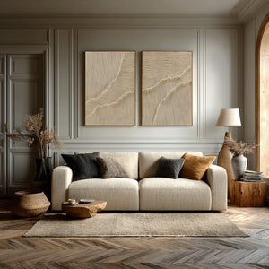 Set of 2 Large Vertical 3D Textured Neutral Wave Abstract Canvas Wall Art Wabi-Sabi Minimalist Art for Living Room Decor