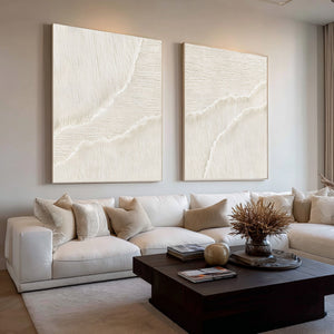 Set of 2 Large Impasto Textured White Wave Abstract Canvas Wall Art Textured Modern Art for Entryway & Bedroom Decor