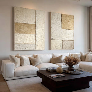 Large Minimalist Textured Block Canvas Wall Art (Set of 2) Textured Painting for Entryway & Study Decor