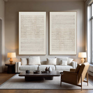 Large Neutral Textured Oil Painting Set on Canvas Modern Minimalist Wall Art for Living Room Decor