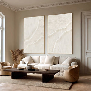 Set of 2 Large Impasto Textured White Wave Abstract Canvas Wall Art Textured Modern Art for Entryway & Bedroom Decor