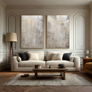 Large Set of 2 Neutral Abstract Textured Canvas Wall Art Wabi-Sabi Canvas Art for Living Room Decor