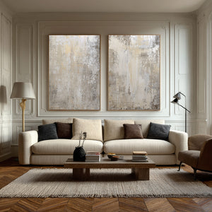 Large Set of 2 Neutral Abstract Textured Canvas Wall Art Wabi-Sabi Canvas Art for Living Room Decor