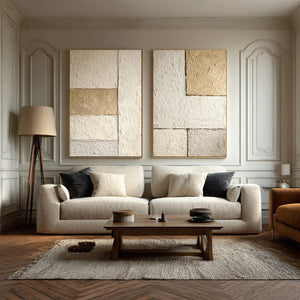 Large Minimalist Textured Block Canvas Wall Art (Set of 2) Textured Painting for Entryway & Study Decor